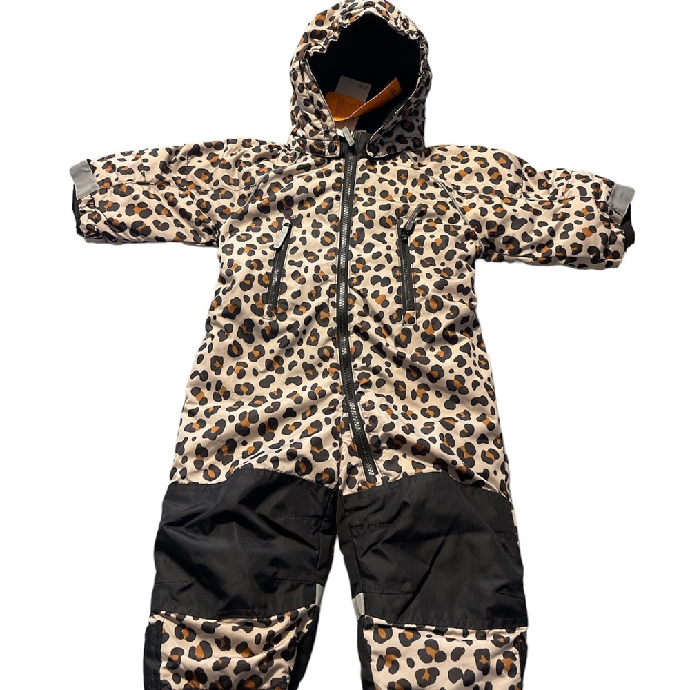 H&M Baby Infant 9-12 Full Body Zip Up Hoodie One Piece Leppard
